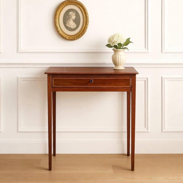 Antique 1870’s Solid Mahogany Wood Banded Drawer Accent Table