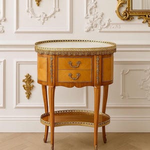 Antique Early 1900&#39;s Inlaid Ormolu French Maple Wood & Marble Entry Table
