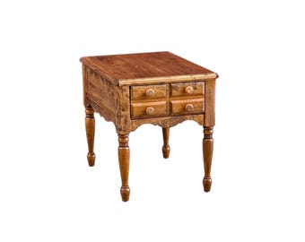 Vintage 1950s Rustic Single Drawer Turned Leg & Knob Solid Maple Wood Side Table