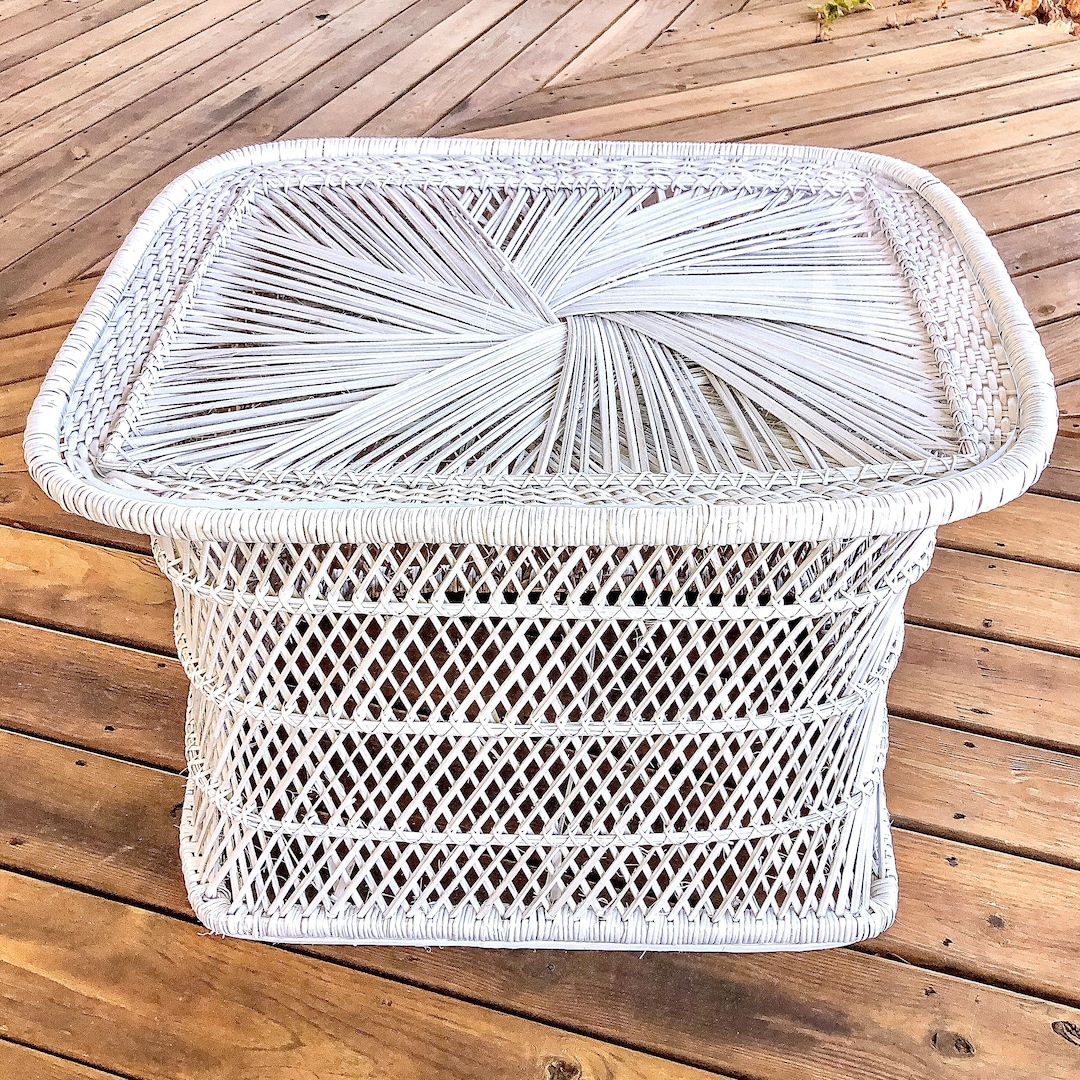 Vintage Handmade Wicker Rattan Coffee Table Etsy