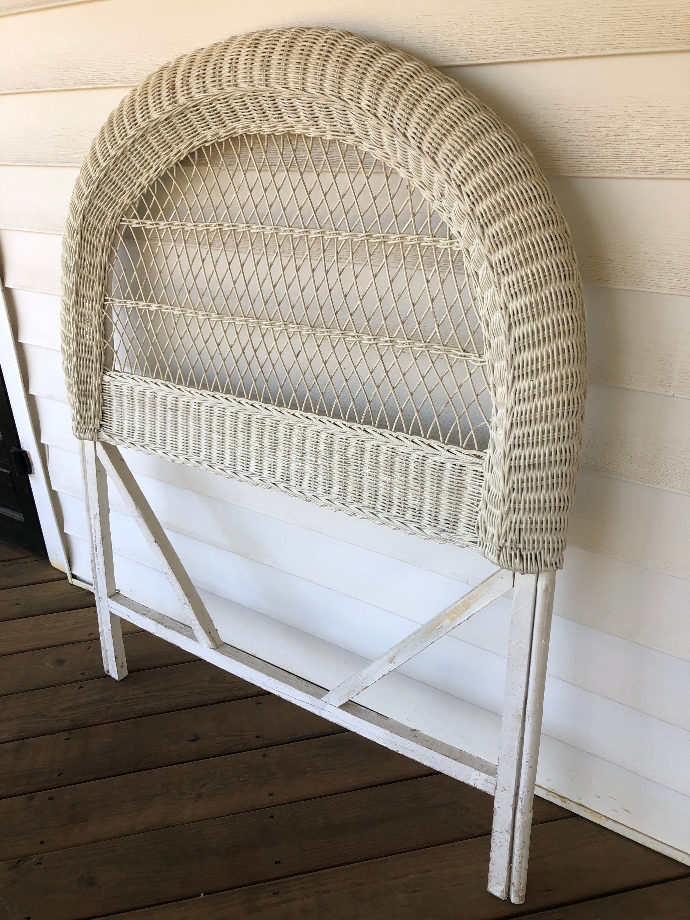 Vintage White Wicker Twin Headboard Etsy