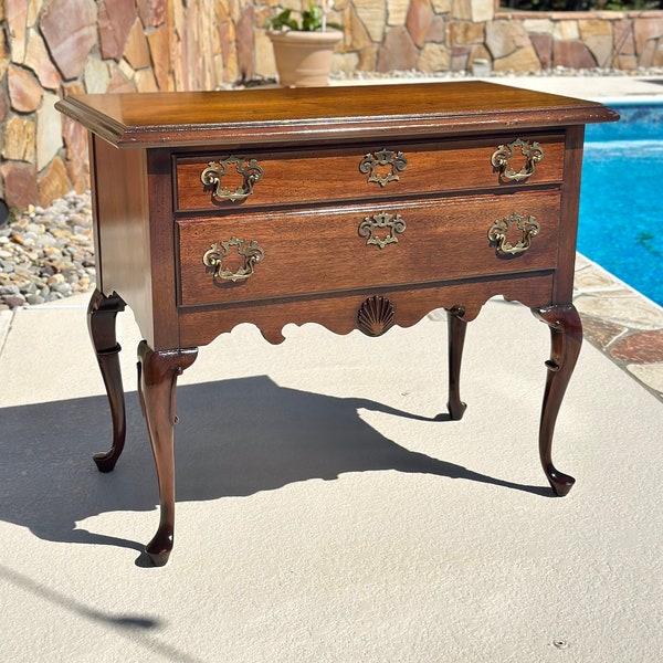 Vintage Walnut Two Drawer Lowboy Accent Hall Table