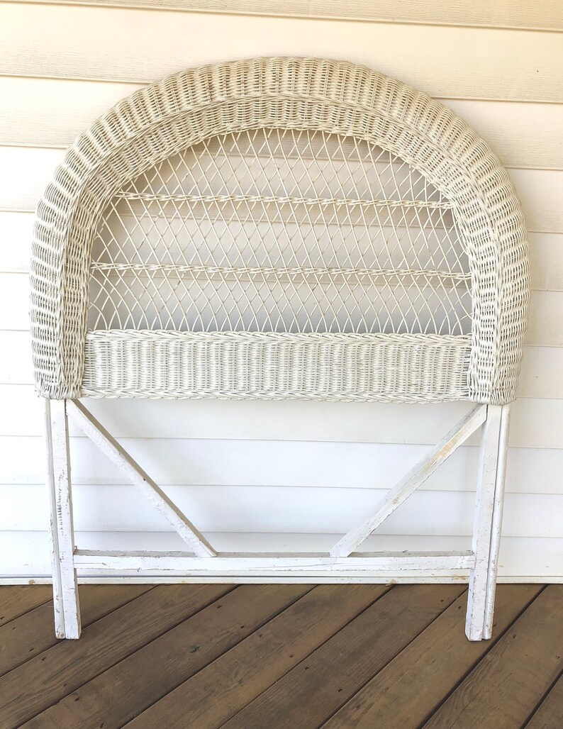 Vintage White Wicker Twin Headboard Etsy