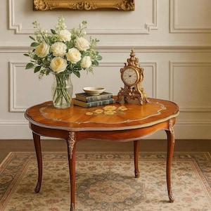 Antique Early 1900&#39;s Ormolu Marquetry French Maple Accent Table