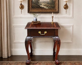 Vintage Late 20th Century Banded Mahogany Wood Chippendale Side Table