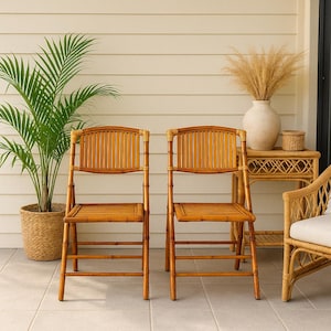 Vintage 1970’s Folding Authentic Bamboo Chairs - a Pair