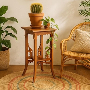 Antique Carved Solid Maple Tall Side Table
