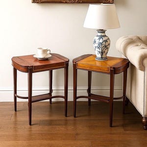 Vintage Mid Century Leather Top Mahogany End Tables - a Pair