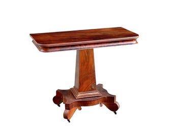Antique 1850's Solid Mahogany Wood Empire Console Table on Casters