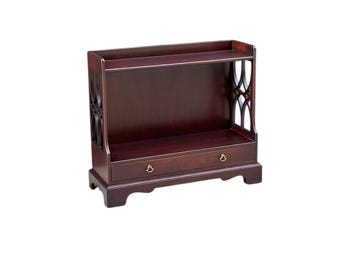Vintage Mid 1900s Solid Mahogany Wood Chinese Chippendale Fretwork Accent Display Shelf with Drawer