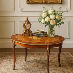 Antique Early 1900&#39;s Ormolu Marquetry French Maple Accent Table