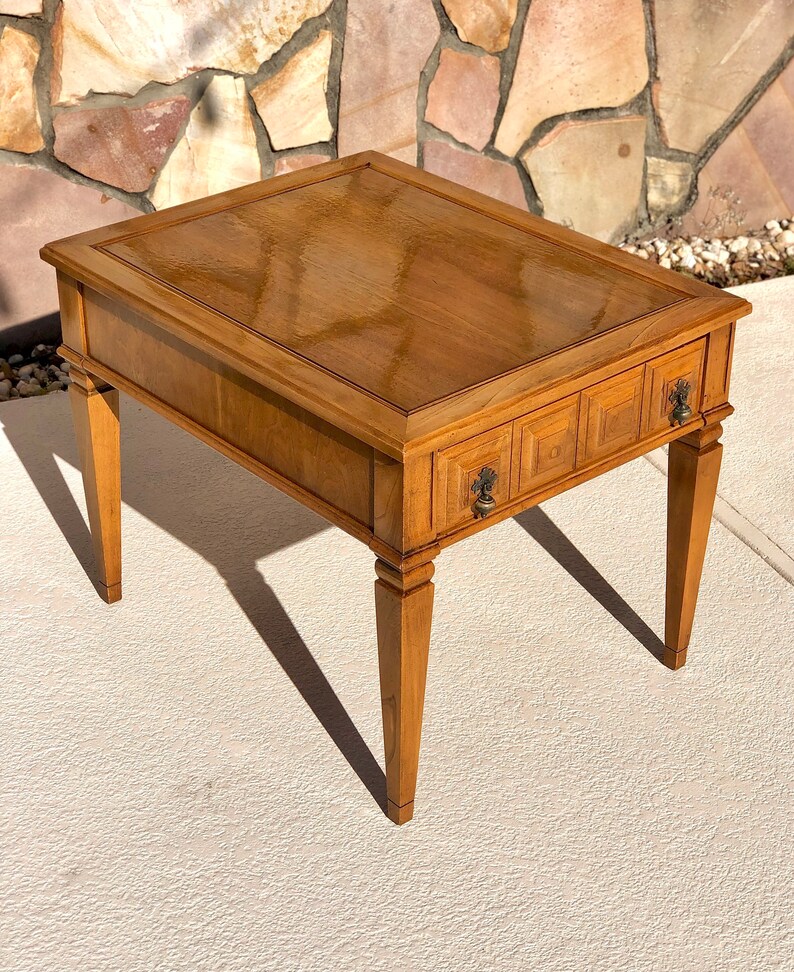 Vintage Solid Wood Mid Century End Table With Drawer Etsy