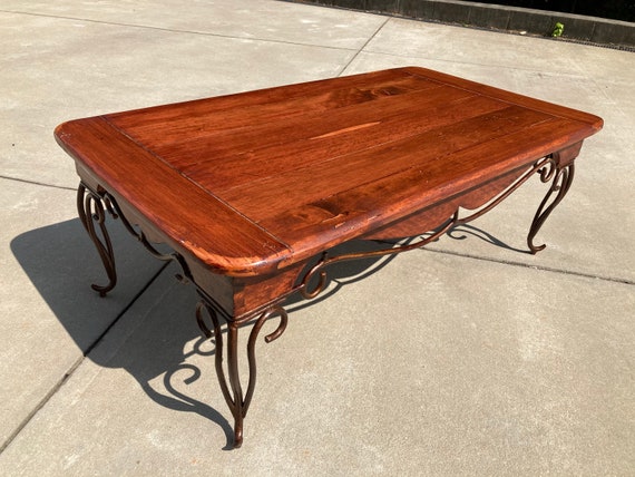 Wood and wrought iron coffee table deals
