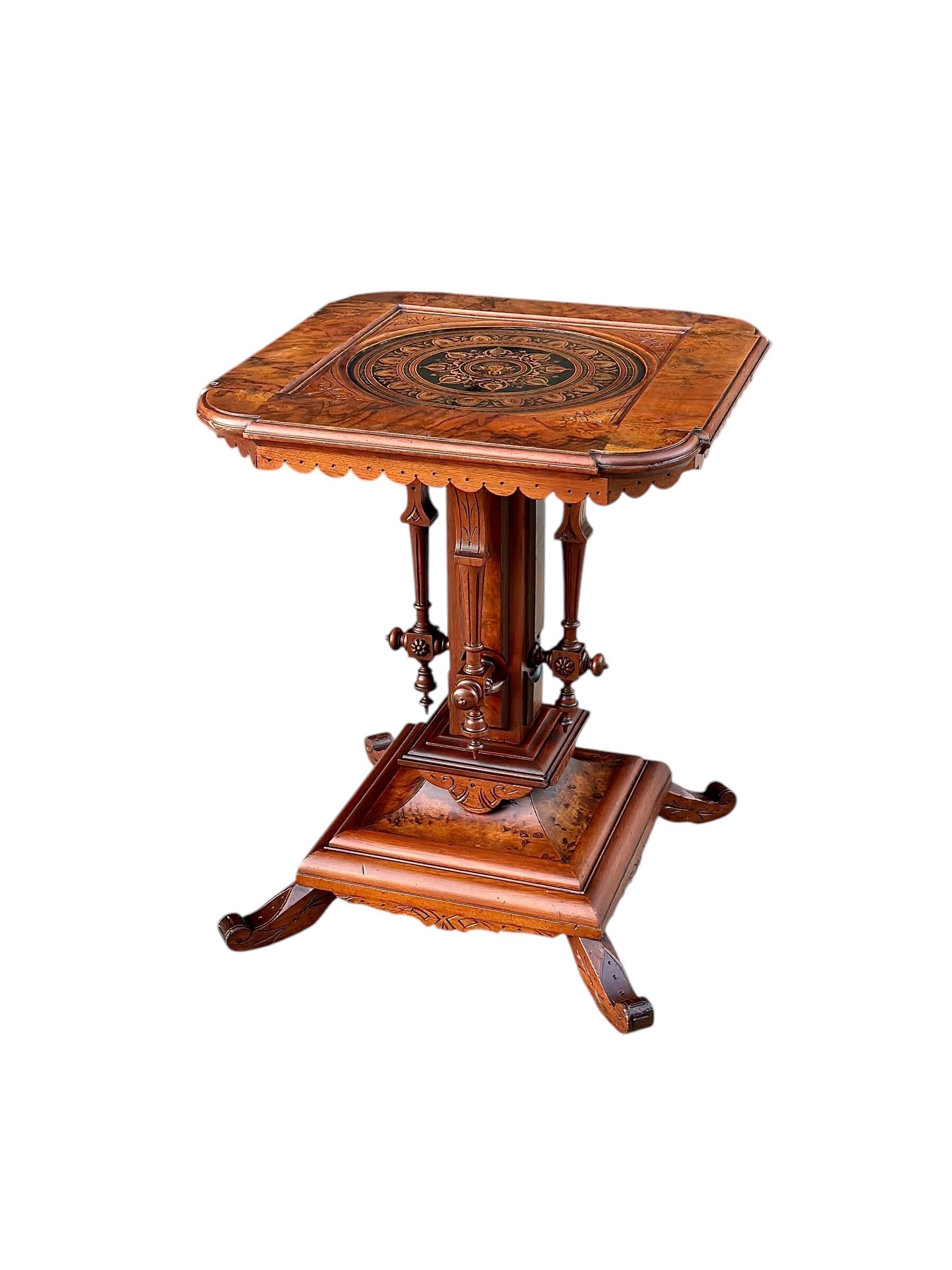 Antique Victorian Eastlake Burl Wood Accent Table