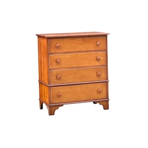 Vintage 1940s Solid Cherry Four Drawer Turned Wood Knob Storage Chest