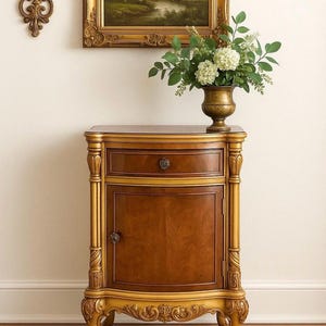 Vintage Mid 1900&#39;s French Walnut Wood Carved Cabinet Side Table