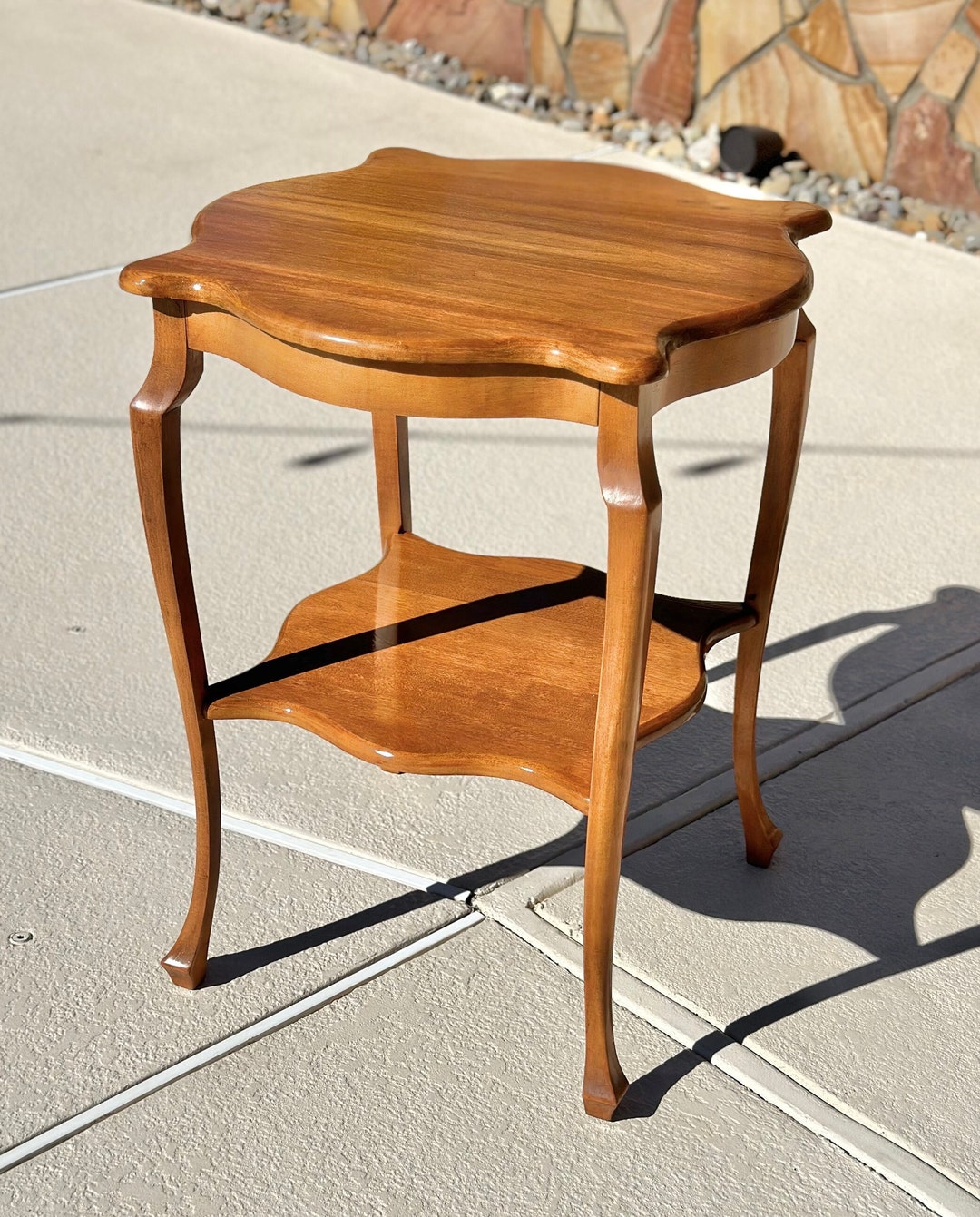 Vintage Solid Cherry Wood Tall French Accent Table - Etsy