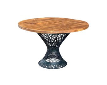 Vintage 1960s Russell Woodard Spun Fiberglass & Solid Oak Wood Indoor Outdoor Dining Table