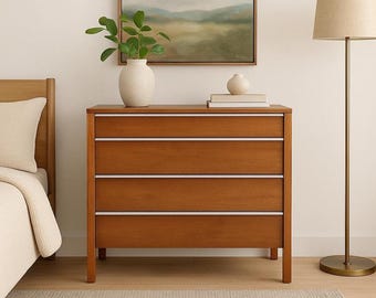 Vintage 1970's Walnut Four Drawer Grand Rapids Dresser