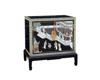 Vintage 1950's Asian Lacquered Decorative Storage Chest Cabinet
