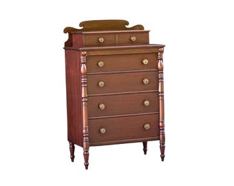 Vintage 1930s Berkey & Gay Solid Mahogany Wood Tall Chest of Drawers Colonial Highboy Dresser