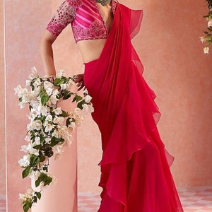 Ready to Wear Skirt Style Ruffle Saree With Stitched Blouse for
