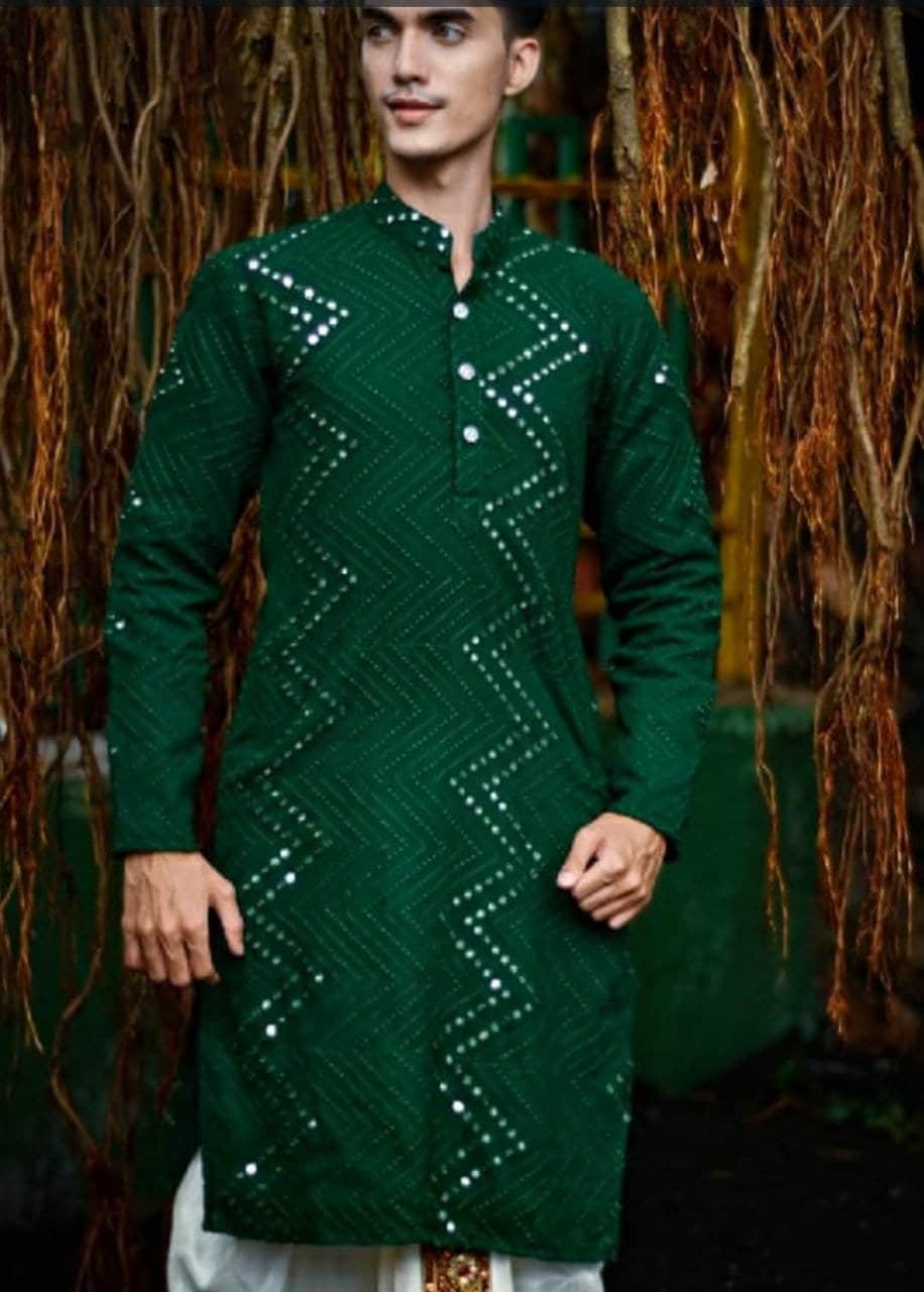 Custom Mirror Embroidered Kurta Pajama For Men Indian Kurta pajama