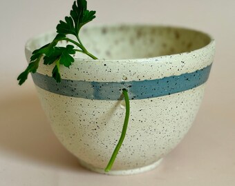 Un bol à dénuder aux herbes fait main en céramique, à tirer, à enlever les herbes, gris moucheté/lavande