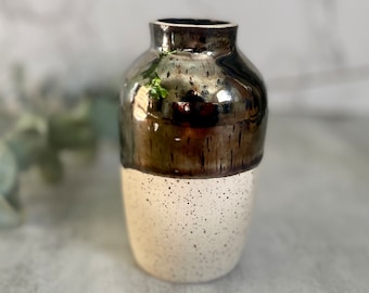 Gesprenkelte und schwarze Keramik Vase, handgemacht