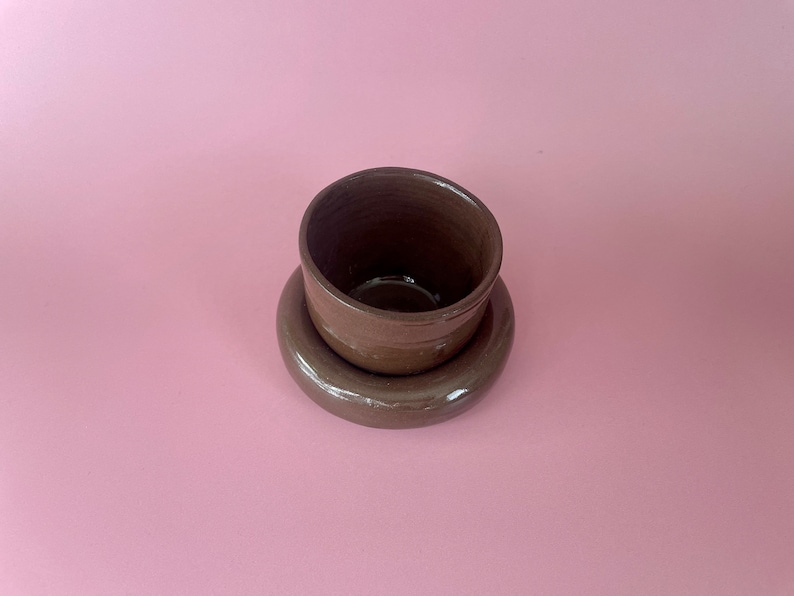 Handgemachte Keramik Donut Untertassen und Tassen Set, Braune Keramik Tasse und Untertasse, 8 oz Bild 5