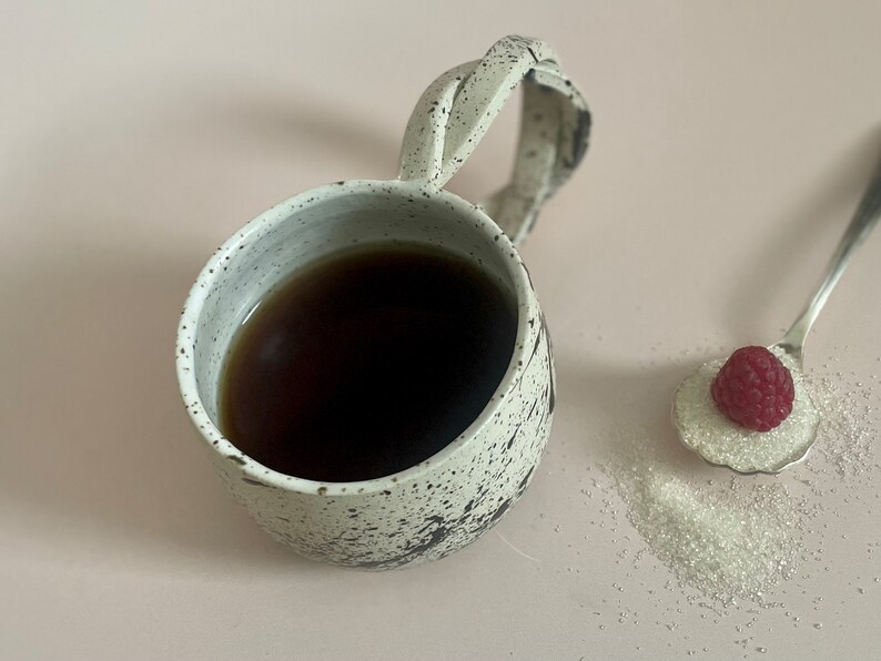 A Speckled Splatter Ceramic Mug, Entangled Handle, 8 or 9 oz, Handmade image 4