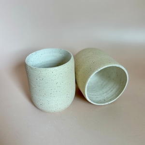 White and Speckled Ceramic Tumbler, Ceramic Cup, 8 oz, Handmade