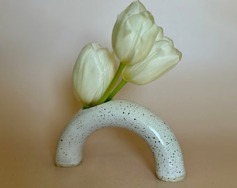 Handmade Ceramic Bud Vase, Speckled Half Donut Vase, Flower Vase, Minimalist