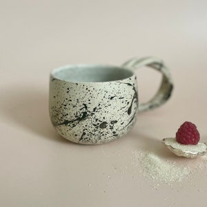 A Speckled Splatter Ceramic Mug, Entangled Handle, 8 or 9 oz, Handmade image 3