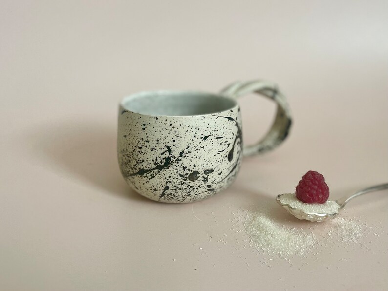 A Speckled Splatter Ceramic Mug, Entangled Handle, 8 or 9 oz, Handmade image 3