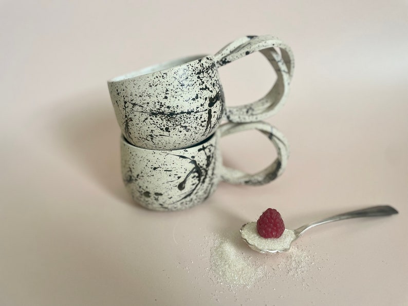 A Speckled Splatter Ceramic Mug, Entangled Handle, 8 or 9 oz, Handmade image 2