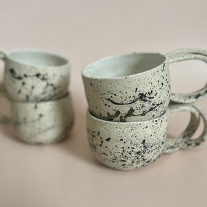 A Speckled Splatter Ceramic Mug, Entangled Handle, 8 or 9 oz, Handmade 9 Fluid ounces
