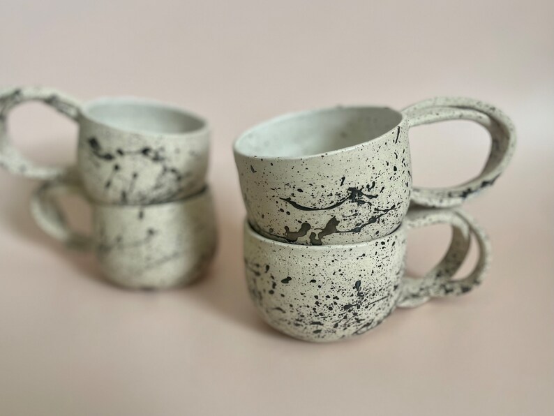 A Speckled Splatter Ceramic Mug, Entangled Handle, 8 or 9 oz, Handmade 9 Fluid ounces