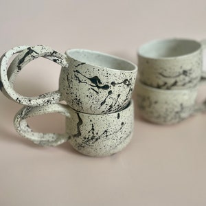 A Speckled Splatter Ceramic Mug, Entangled Handle, 8 or 9 oz, Handmade 8 Fluid ounces