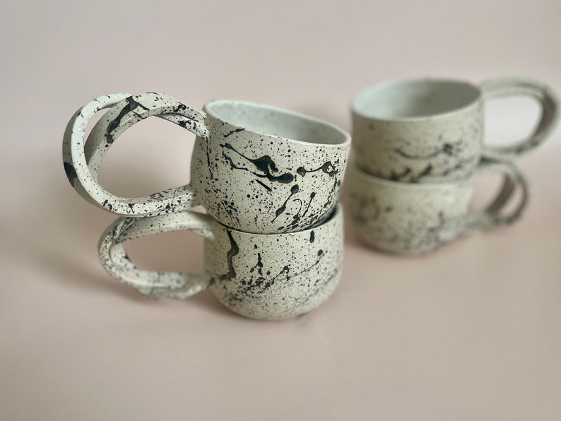 A Speckled Splatter Ceramic Mug, Entangled Handle, 8 or 9 oz, Handmade 8 Fluid ounces