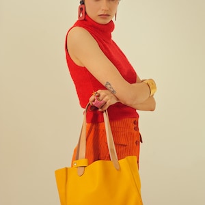 Sac SHOPPER jaune, sac de voyage, sac minimaliste, grand sac fourre-tout, sac fourre-tout - sac à main de tous les jours, sac hobo, grand sac à bandoulière en cuir vintage