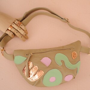 Sac beige cuir couture main festival/sac à main coloré/sac à bandoulière en cuir/sac banane fait main/multicolore en cuir véritable