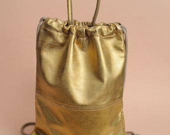 Golden colour leather backpack- genuine leather backpack -backpack for girls- women's backpack, city bag, stylish backpack