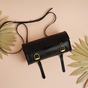 Sac noir Festival pour femme/Sac à bandoulière/sac tube en cuir