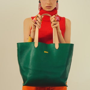 Sac SHOPPER vert - Grand sac à bandoulière - Sac de voyage - Sac à provisions - Grand sac fourre-tout en cuir - Sac fourre-tout - Sac à main de tous les jours