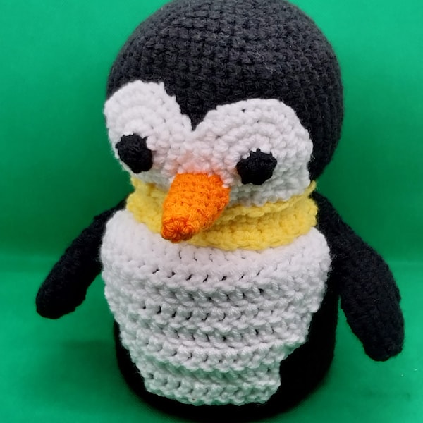 Penguin Toilet Paper Cover, winter toilet paper holder, toilet tissue cozy, black & white bathroom accessory, crochet penguin handmade gift