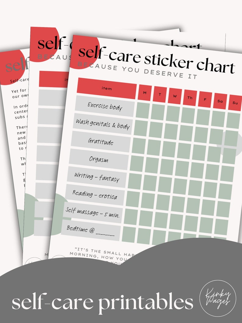 Adult Selfcare Sticker Chart Printable Etsy