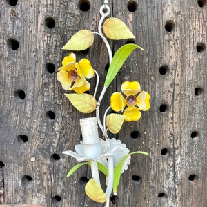 Exquisite French Tole Wall Sconce with yellow flowers
