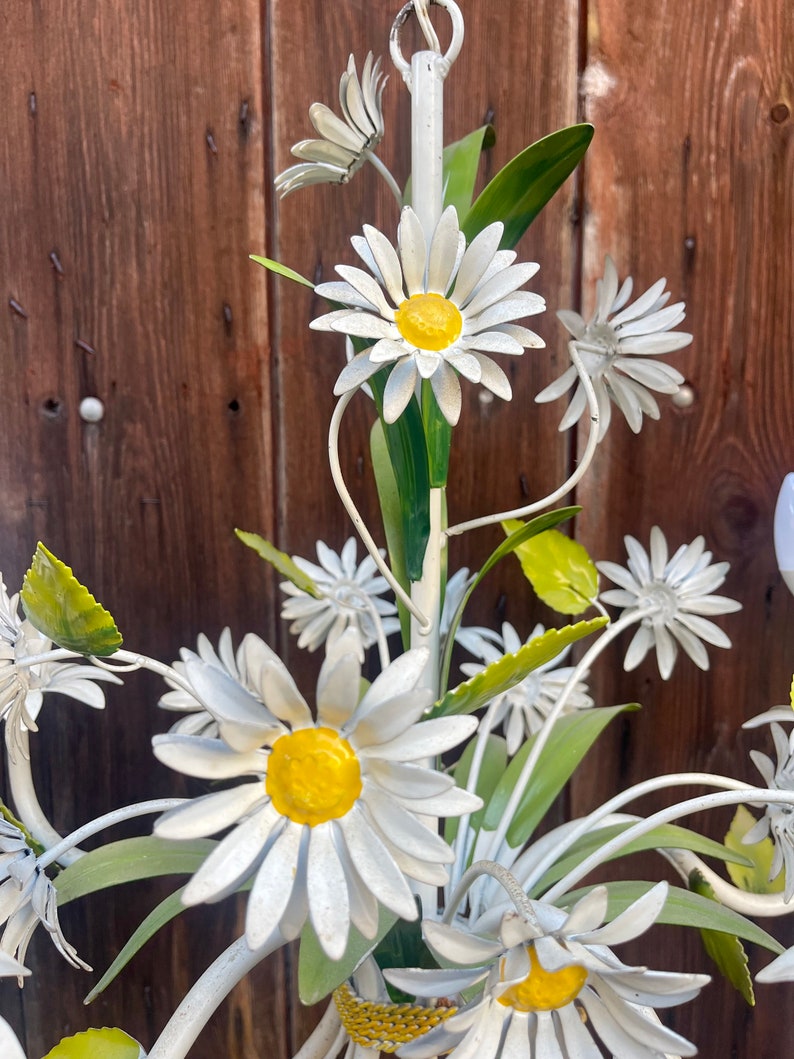 Beautiful Vintage French Daisy Flower Tole Chandelier with 5 branches image 4