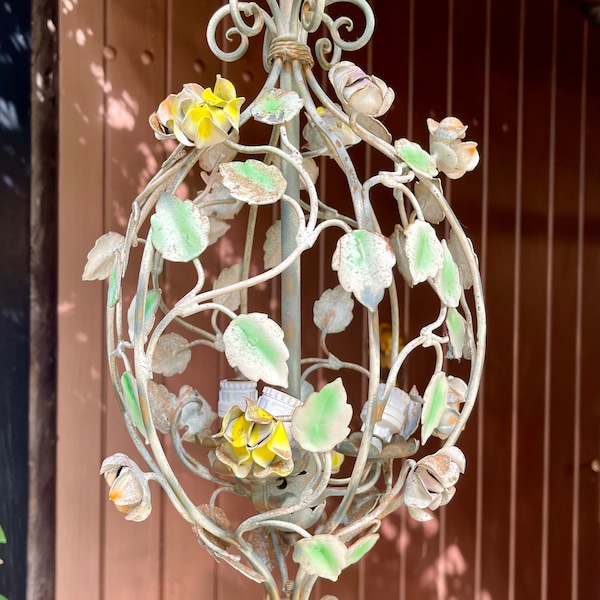 Pretty Petite French Tole Flower Chandelier